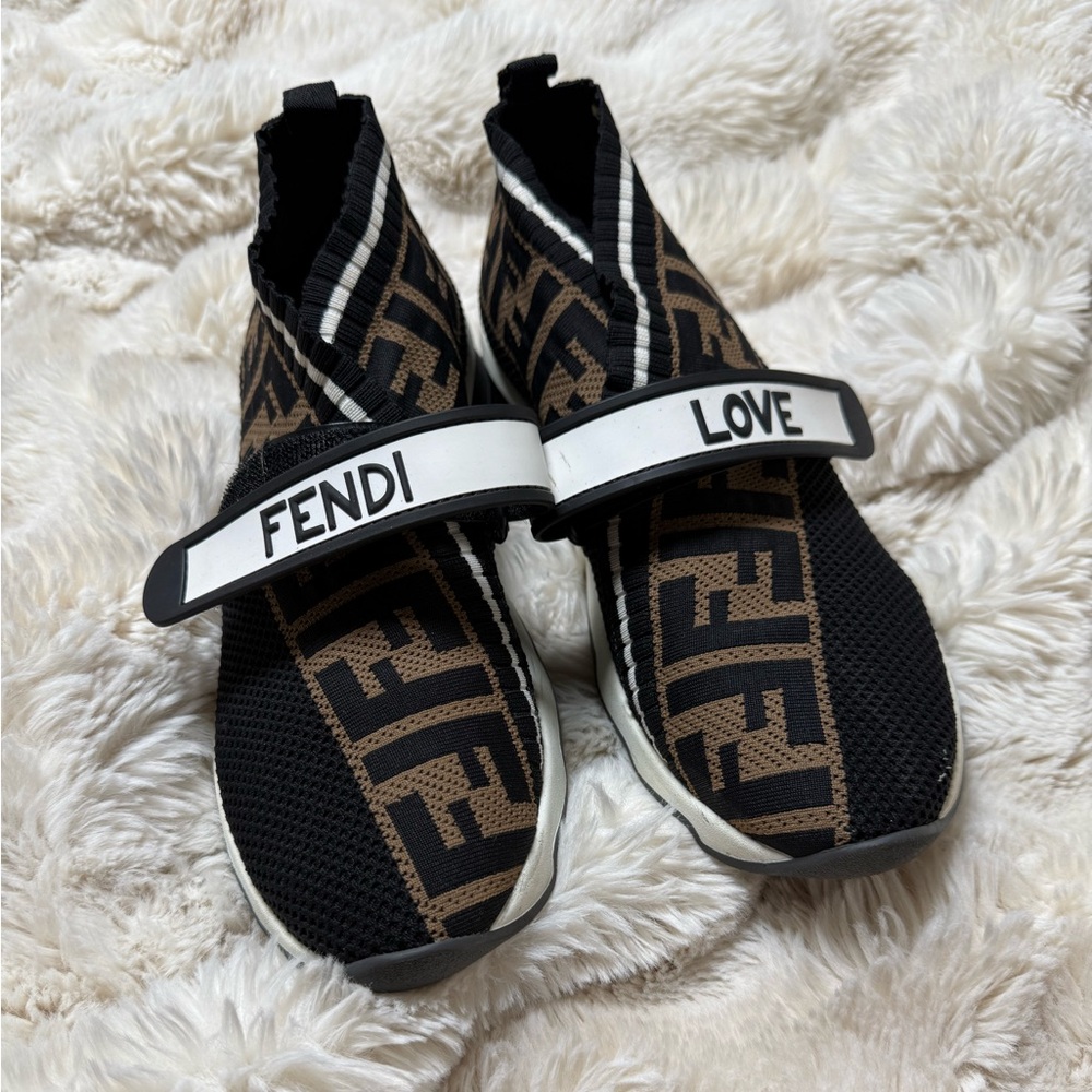 Fendi Black and Brown Logo Knit Sneakers